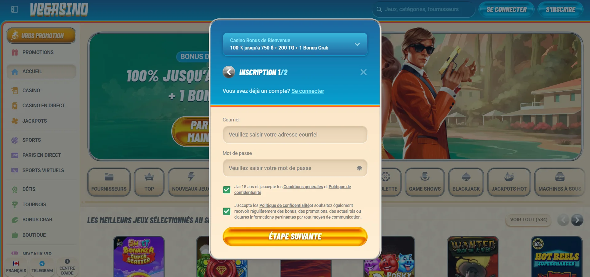 Vegasino Casino : comment s'inscrire
