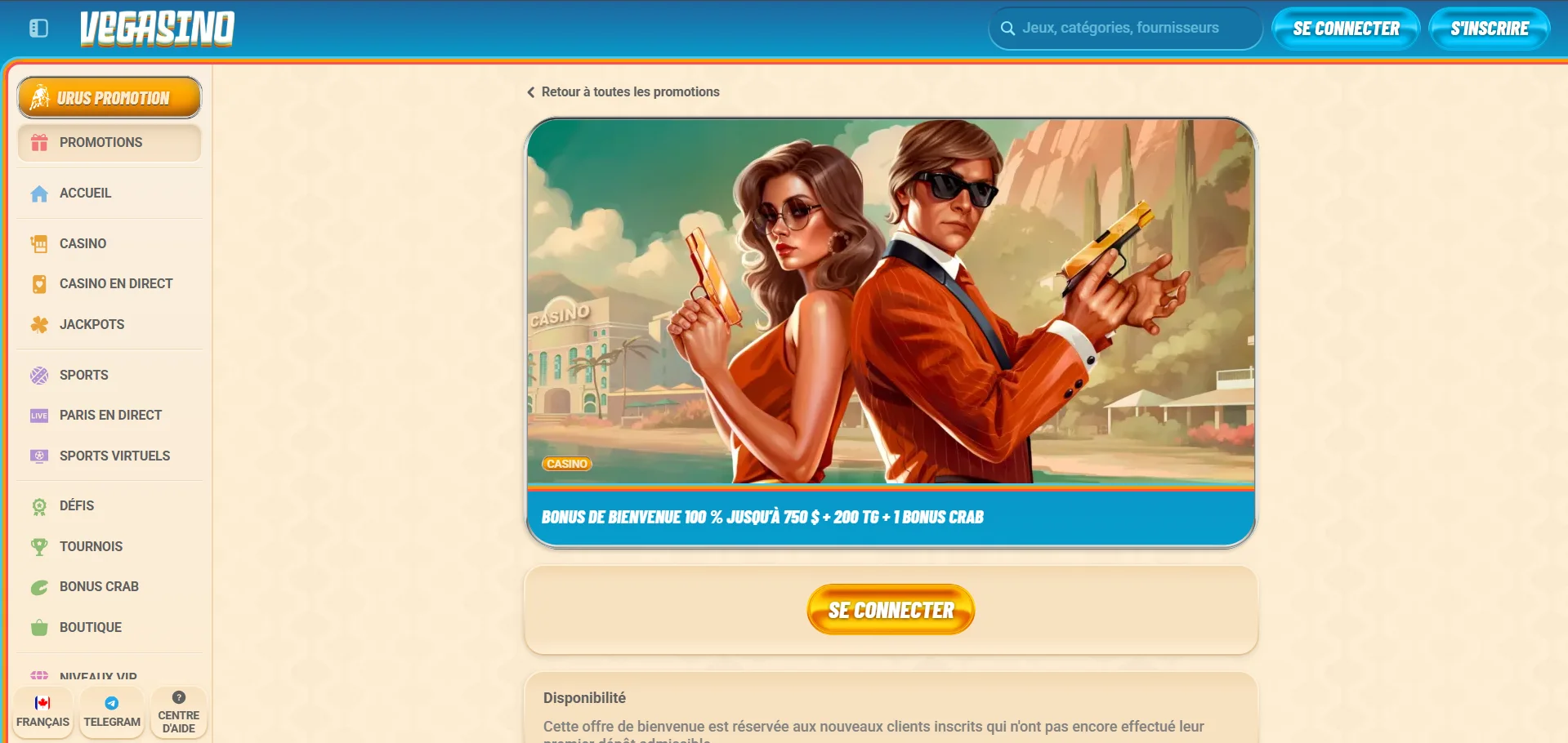 Vegasino casino bonus de bienvenue