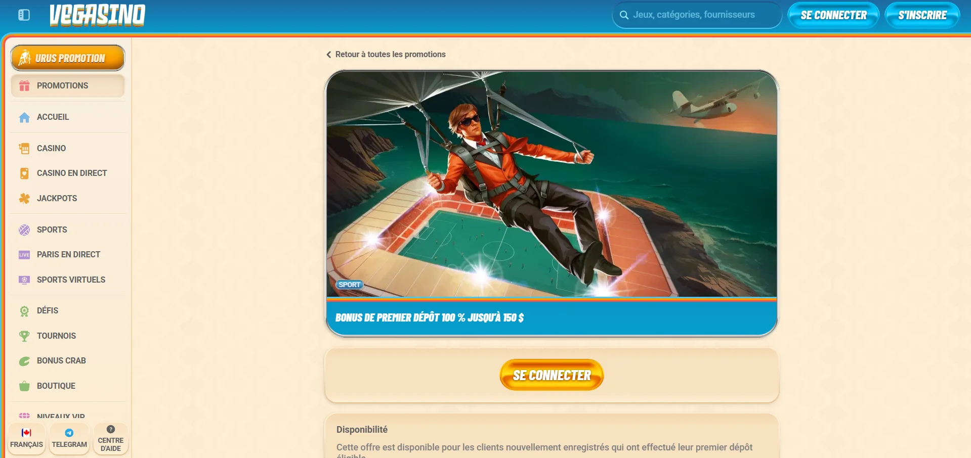 Vegasino casino en ligne bonus sans dépôt