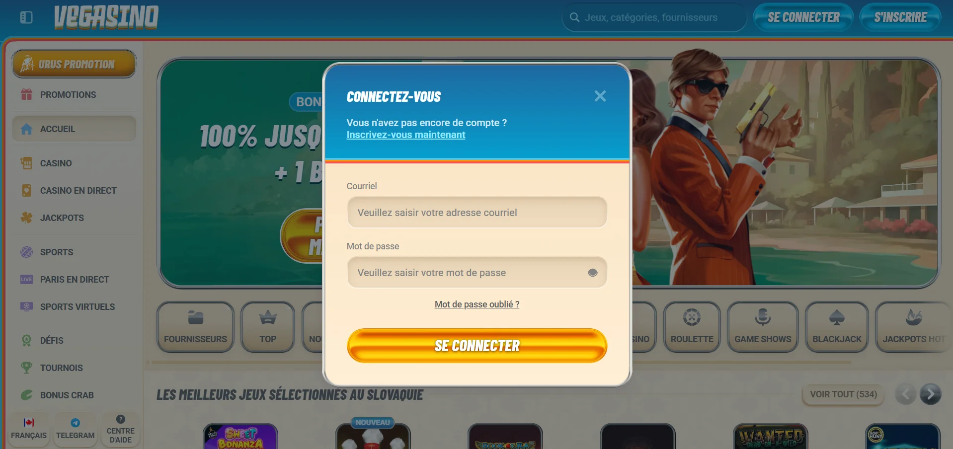 Vegasino Casino : se connecter depuis un mobile